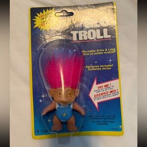 Vintage 1990s Glo Troll LED Light-Up Eyes Pink Hair New on Card